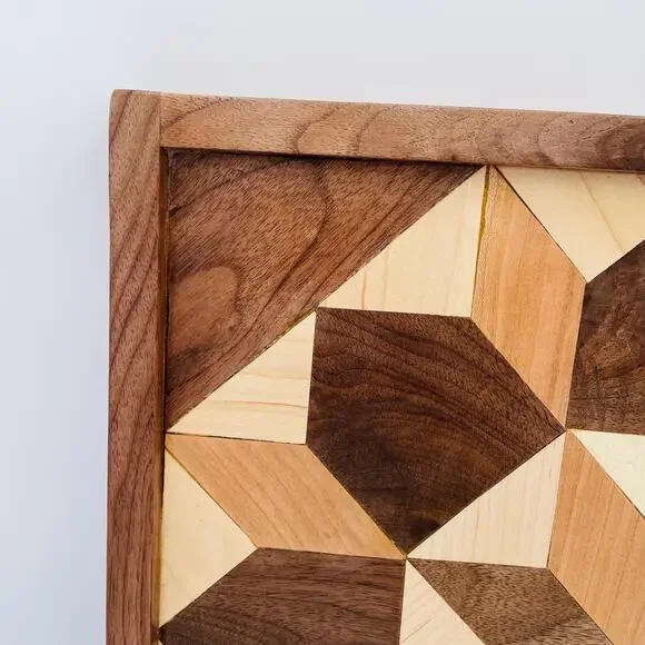 Wood Handcrafted Geometric Pattern Barn Quilt Will Hanging Art Piece - Picture 6 of 16